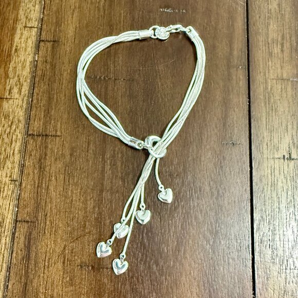 NEW Sterling Silver Tassel Heart Charm Bracelet Resizable Adjustable - Picture 4 of 7